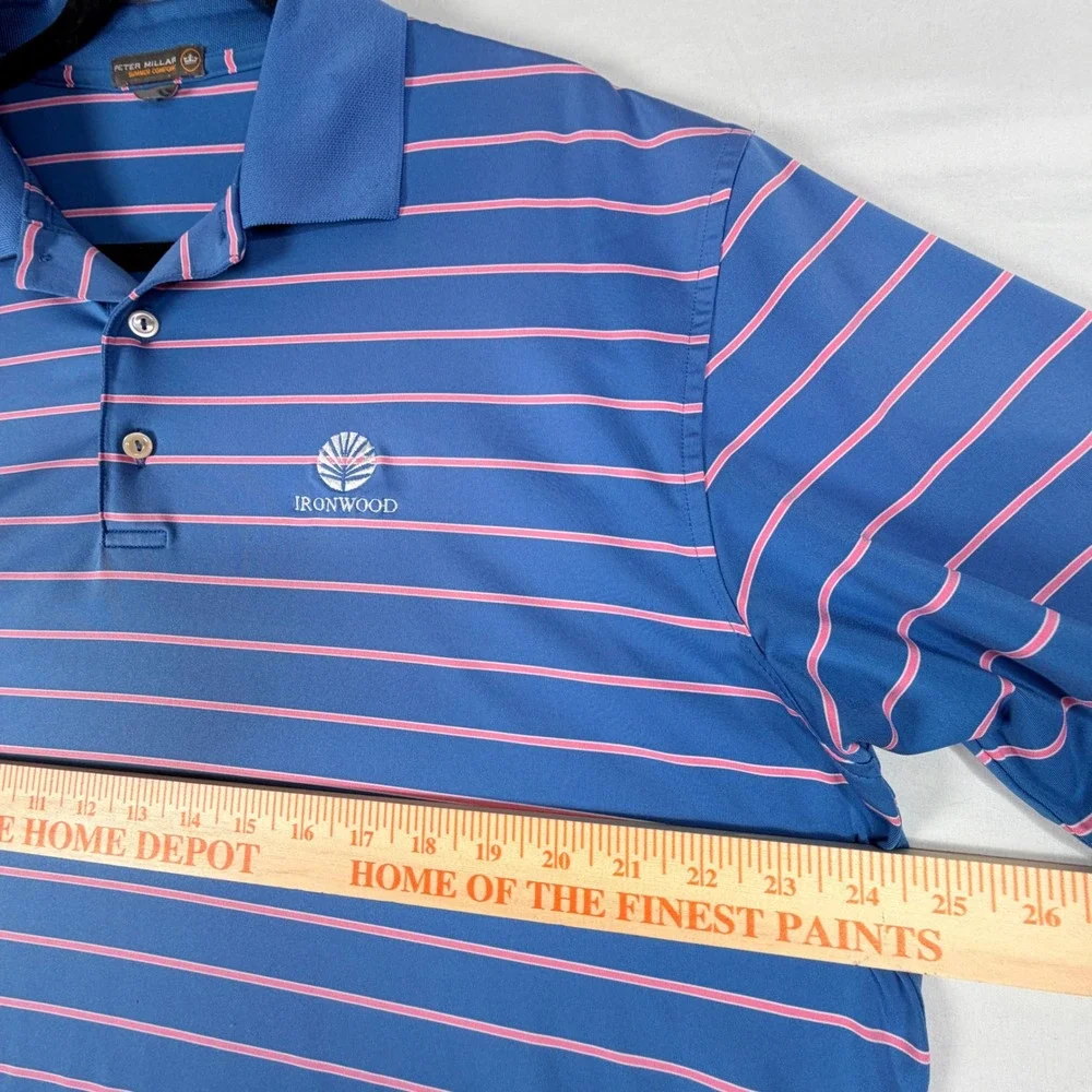 Peter Millar Summer Comfort Polo Shirt Mens Large Blue Pink Striped Ironwood